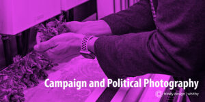 Campaign and Political Photography title with hands holding lettuce in a grow area